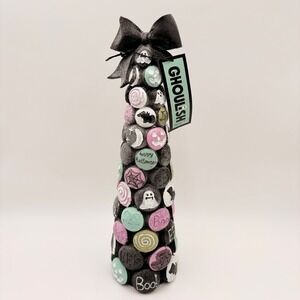 Ghoulish Halloween Macaron Tree Pastel Goth Spooky Decor Black Bow 15 Inch NEW